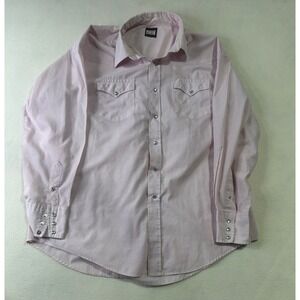 Fenton Mens Light Pink Western Pearl Snap Long Sleeve Shirt Double Pocket Large‎